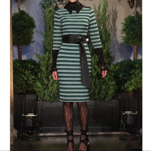 Eva Mendes Adelisa Green Sequin Striped Dress XS - Picture 2 of 8